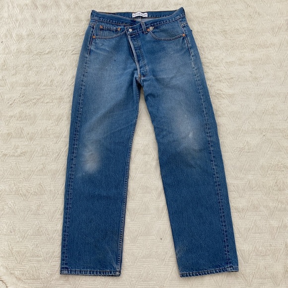 Worn once EB Denim x vintage Levi’s cross over criss cross jeans in dark wash - Picture 4 of 7